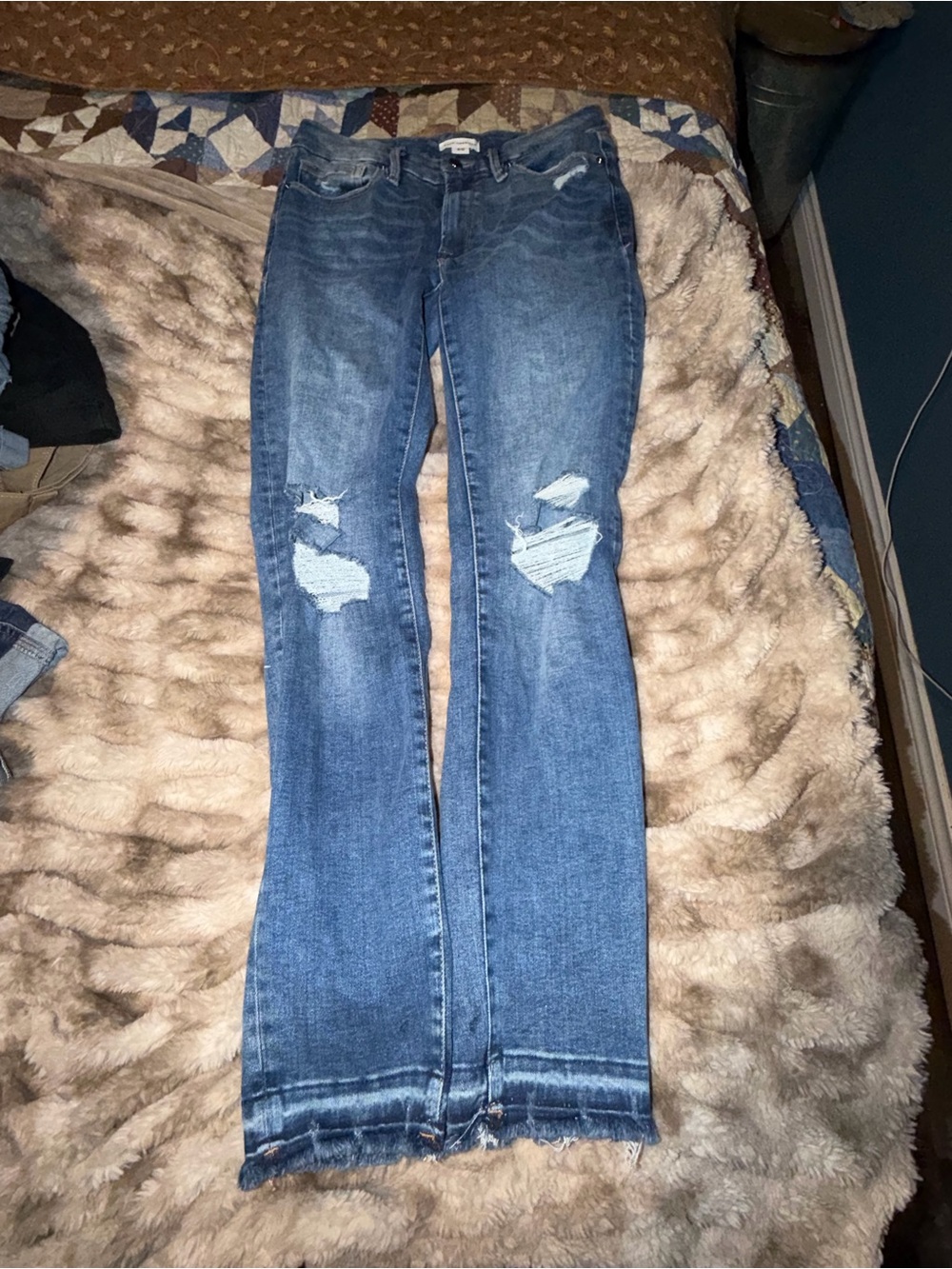 Good American Medium Blue Distressed Flare Jeans